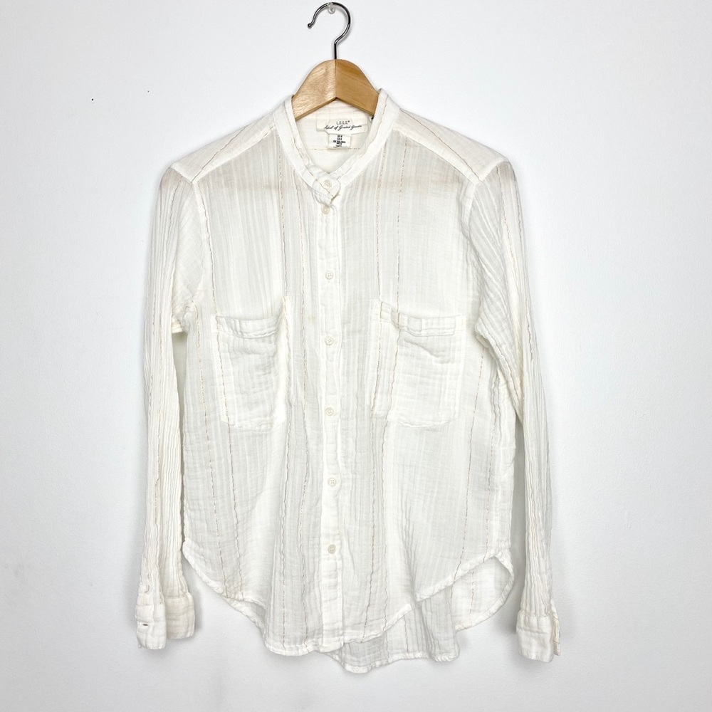 Linen blend white gauze top with gold strings sz 8